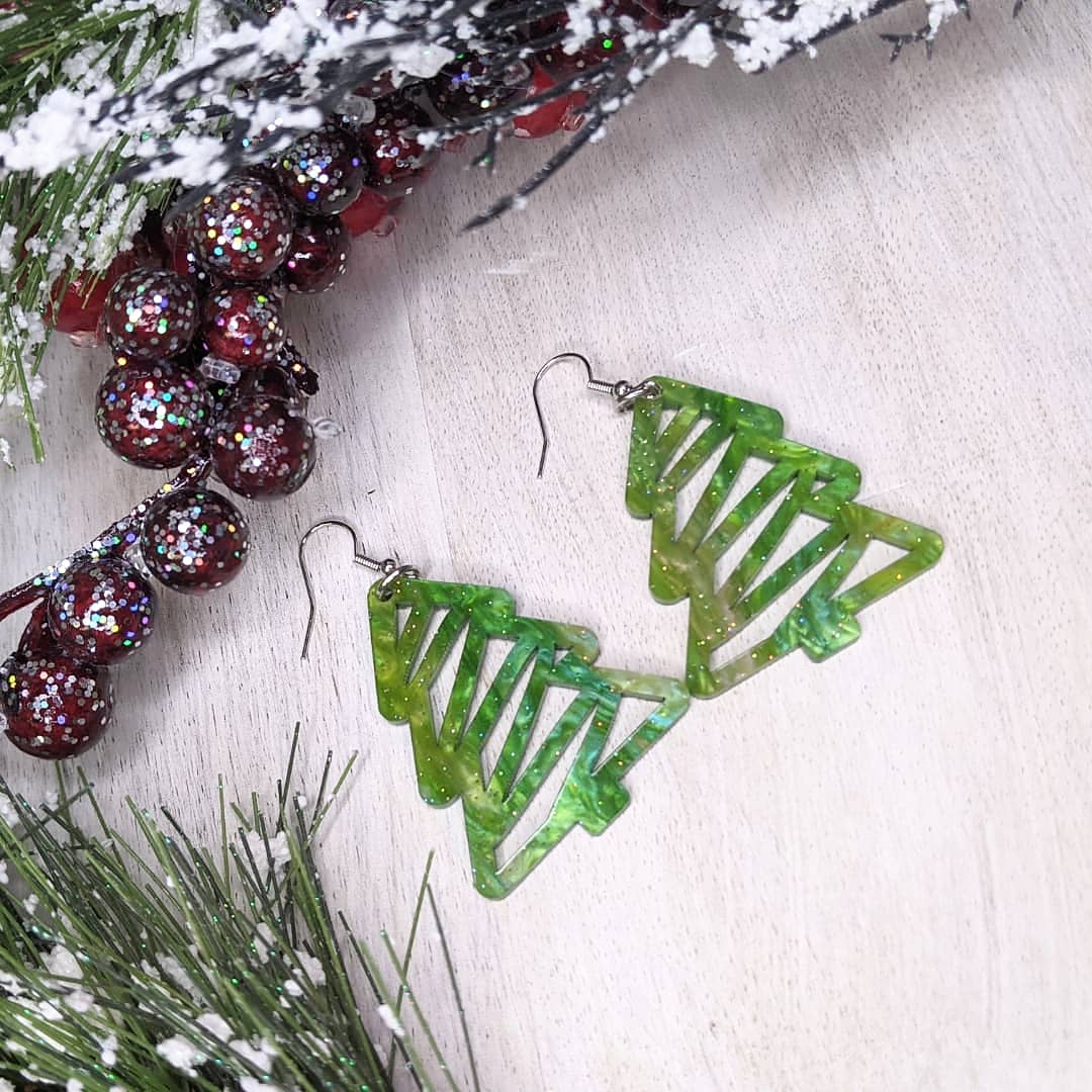 Acrylic Christmas Tree Earrings