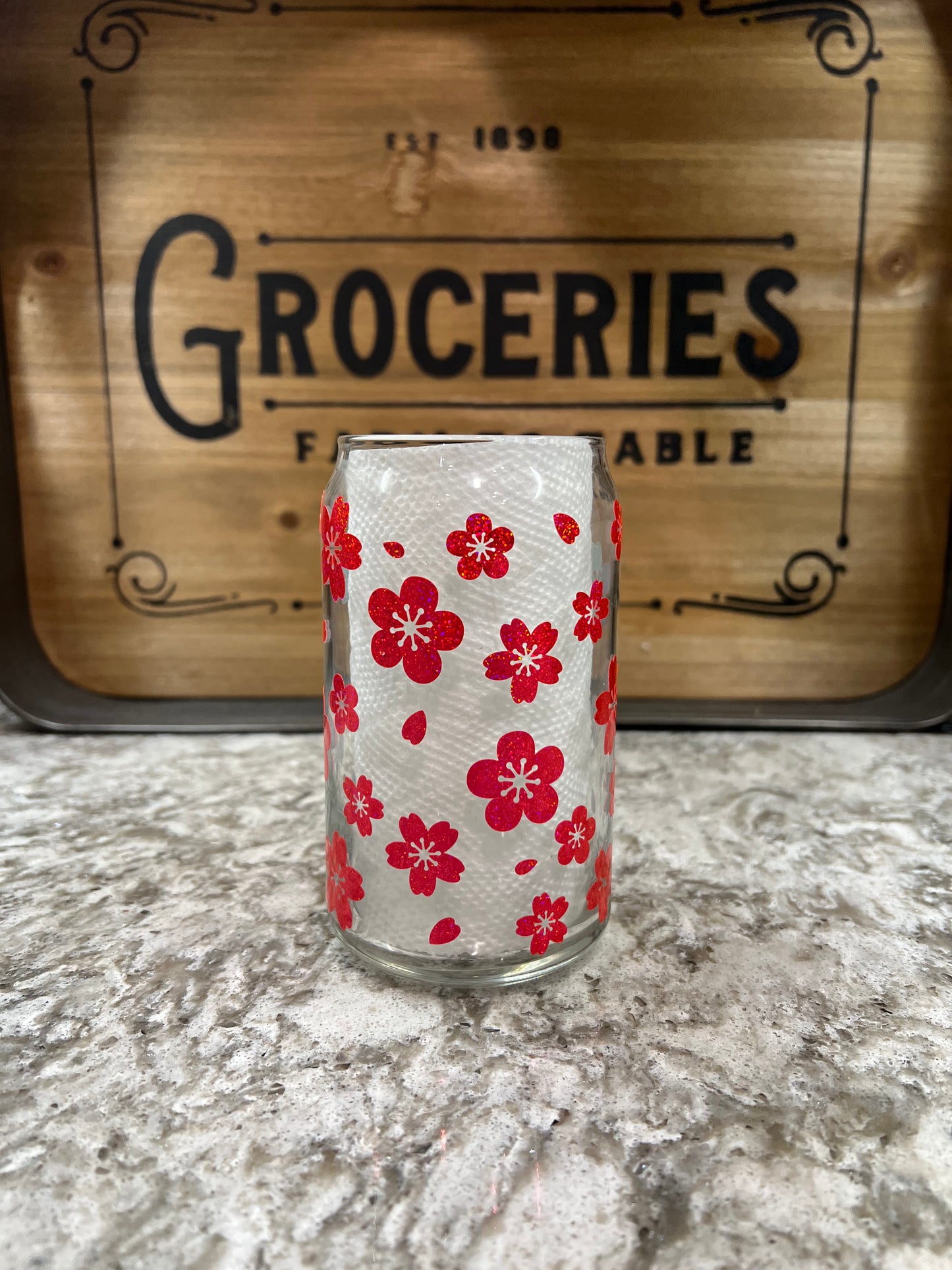 Cherry Blossom Glass Beer Can