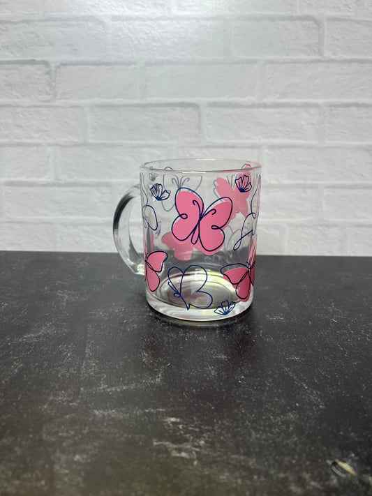Pink Butterfly Glass Mug