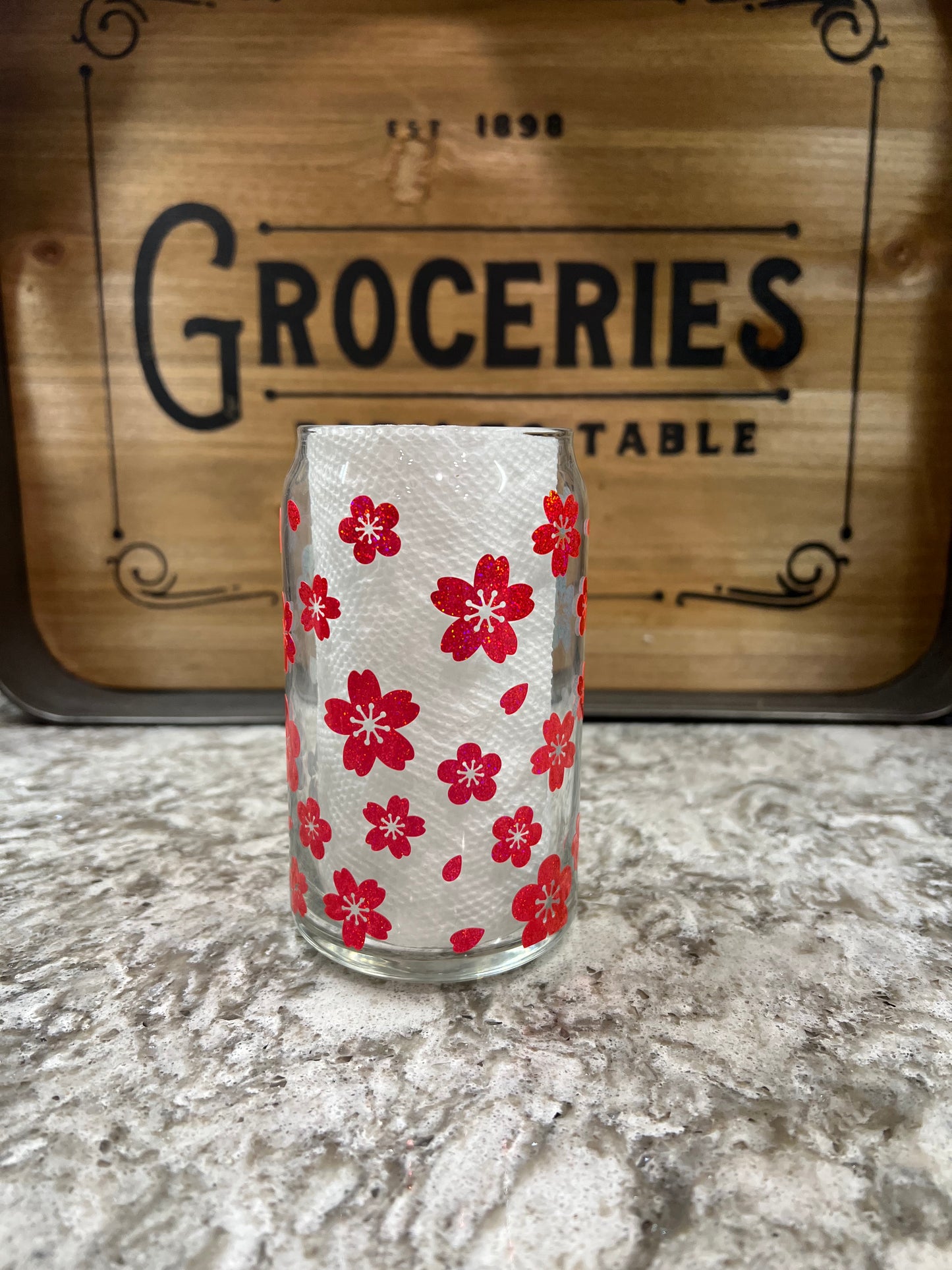 Cherry Blossom Glass Beer Can